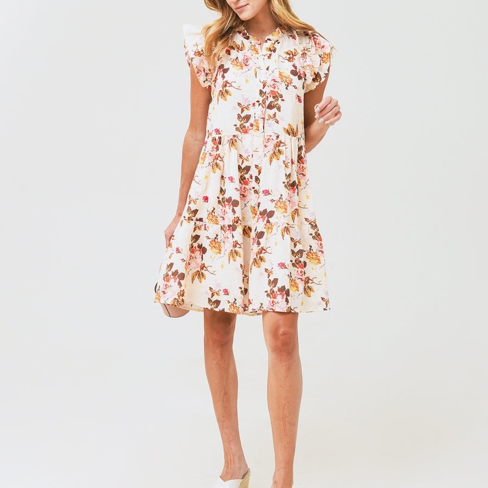 SEA New York Esme Cream Floral Short Ruffle Sleeve Women's Dress Size XS